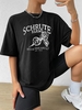 T-shirt Tunique Lettre Graphique à Goutte Epaule Surdimensionné S Noir