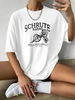 T-shirt Tunique Lettre Graphique à Goutte Epaule Surdimensionné Xl Blanc