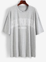 T-shirt Tunique Lettre Graphique à Goutte Epaule Xs Gris