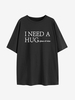 T-shirt Tunique Une Epaule Dénudée à Imprimé Slogan M Noir