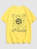 T-shirt Vintage à Imprimé Etoile Lune et Soleil à Manches Courtes Xxl Jaune