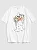 T-shirt Vintage à Imprimé Fleur Sculpture à Manches Courtes 2xl Blanc