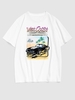 T-shirt Vintage à Imprimé Voiture à Épaules Tombantes M Blanc