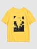 T-shirt Vintage à Motif Palmier M Jaune