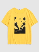 T-shirt Vintage à Motif Palmier M Jaune