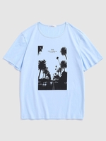 T-shirt Vintage à Motif Palmier Xl Bleu clair