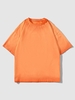 T-shirt Vintage en Couleur Unie à Manches Courtes L Orange foncé