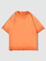 T-shirt Vintage en Couleur Unie à Manches Courtes L Orange foncé