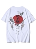 T-shirt Vintage Graphique à Imprimé Grue Fleuri et Idiomes Chinois Xs Blanc