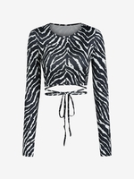 T-shirt Zèbre Croisé Noué Ouvert Au Dos L Noir