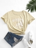 T-shirt à Imprimé Feuille et Lettre à Manches Courtes en Coton Xl Café lumière