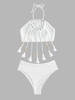 Top Ajouré à Franges avec Bas de Bikini à Taille Haute Taille unique Blanc