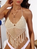 Top Au Crochet Noué Au Dos à Frange Taille unique Café lumière