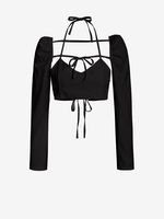 Top Boléro Court Noué à Col Halter avec Haut S Noir