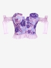 Top Corset à Imprimé Fleuri à Epaule Dénudée à Manches Nouées à Volants M Violet clair