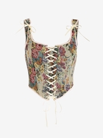 Top Corset Fleuri à Lacets M Café