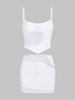 Top Court Sexy en Tulle Transparent avec Jupe Moulante Deux Pièces M Blanc