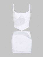 Top Court Sexy en Tulle Transparent avec Jupe Moulante Deux Pièces M Blanc
