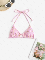 Top de Bikini à Imprimé Fleurs à Col Halter L Rose clair