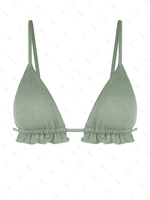 Top de Bikini à Volants Couleur Métallique L Vert clair