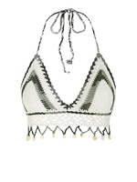 Top de Cache-maillot Bohème en Crochet avec Motif de Coquillages et Col Halter Taille unique Vert clair