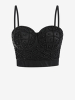 Top de Camisole Perlé à Armatures de Fausse Perle M Noir