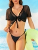Top de Plage Court Noué en Avant en Dentelle Transparente S Noir