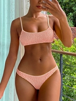 Top et Bas de Maillot De Bain Bikini Smockés S Rose