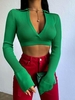 Tricot Court en Couleur Unie à Col Roulé L Vert