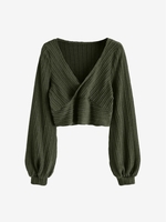 Tricot Court Superposé en Tricot à Câble Maille M Vert profond