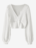 Tricot Court Superposé en Tricot à Câble Maille S Blanc