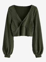 Tricot Court Superposé en Tricot à Câble Maille S Vert profond