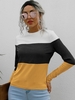 Tricot Côtelé Ajusté en Blocs de Couleurs L Blanc