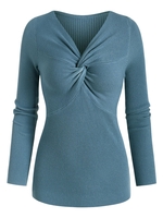 Tricot Côtelé Tordu à Col V Taille unique Bleu clair