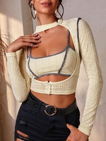 Tricot Découpé à Ourlet Contrasté Au Poitrine M Jaune clair