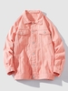 UNISEXE Veste en Couleur Unie avec Poche à Rabat en Denim Xl Rose léger