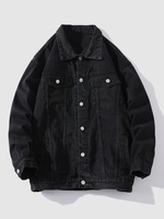 UNISEXE Veste en Couleur Unie avec Poche à Rabat en Denim Xxl Noir