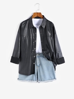 Veste à Boutons-pression à Epaules Tombantes en PU S Noir