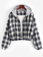 Veste à Capuche à Carreaux à Doublure en Fausse Laine M
