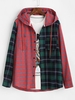 Veste à Capuche à Carreaux en Blocs de Couleurs avec Poche Xl Rouge