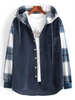 Veste à Capuche à Carreaux Imprimée Boutonnée en Velours Côtelé Xl Bleu profond