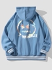 Veste à Capuche à Lettre Rayée Zippée Graphique M Bleu de soie