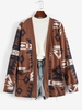 Veste à Capuche avec Double Poches et Boutons à Imprimé Aztèque Style Ethnique M Café