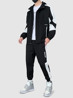 Veste à Capuche Bicolore Contrastée Zippée avec Poche S Noir