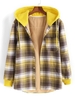 Veste à Capuche Boutonnée à Carreaux Imprimée en Laine et Flanelle avec Poche S Jaune