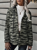 Veste à Capuche Camouflage avec Poche en Laine M Gris