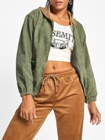 Veste à Capuche Contrastée à Doublure en Laine en Velours Côtelé L Vert clair