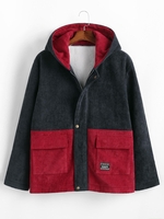 Veste à Capuche Contrastée en Laine avec Double Poches en Velours Côtelé L Bleu profond