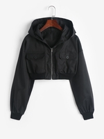 Veste à Capuche Courte à Goutte Epaule avec Poche M Noir
