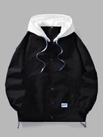 Veste à Capuche Détachable Contrastée avec Bouton-Pression S Noir